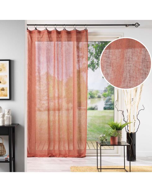 Voilage à Anneaux (140 x 240 Cm) Linka Terracotta, Voile Tissé