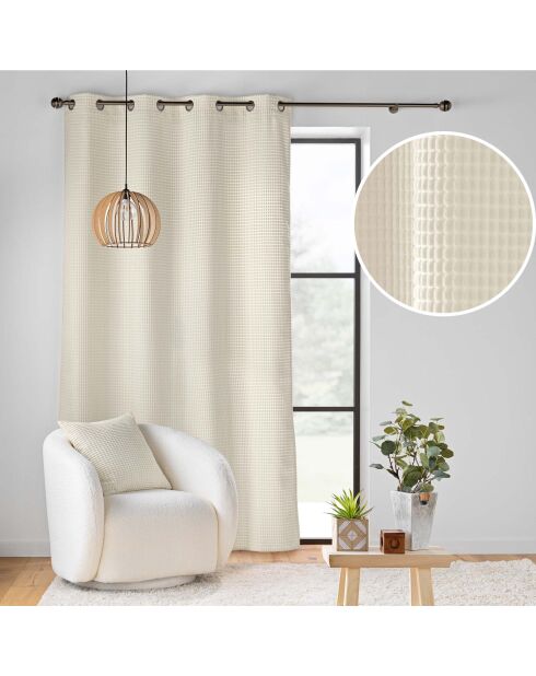 Rideau à Oeillets (140 x 260 cm) Swing Naturel, Flanelle Relief Unie