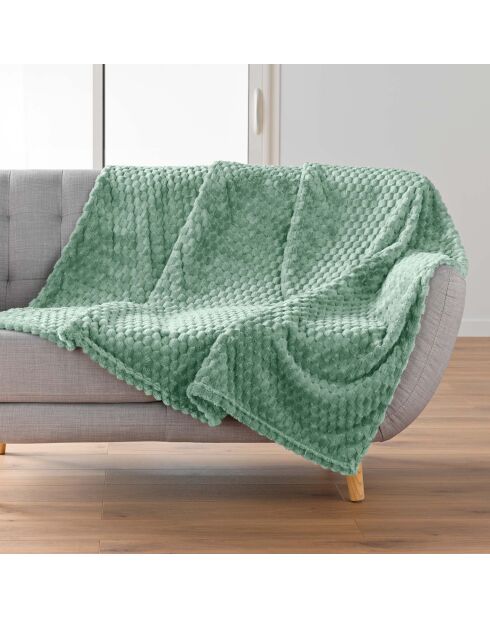 Plaid flanelle relief unie Mini Frosty sauge - 125x150 cm