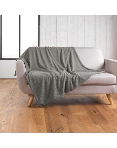 Plaid grigio lanoso (125 x 150 cm), bouclé liscio