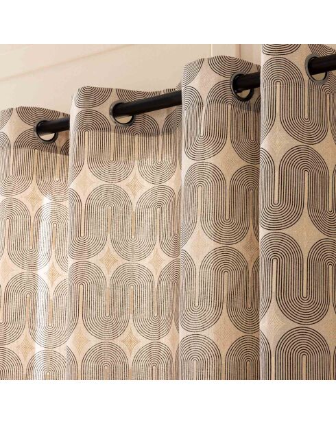 Rideau à Oeillets (140 x 240 cm) Ondine Noir, Polycoton Imprimé Métallisé