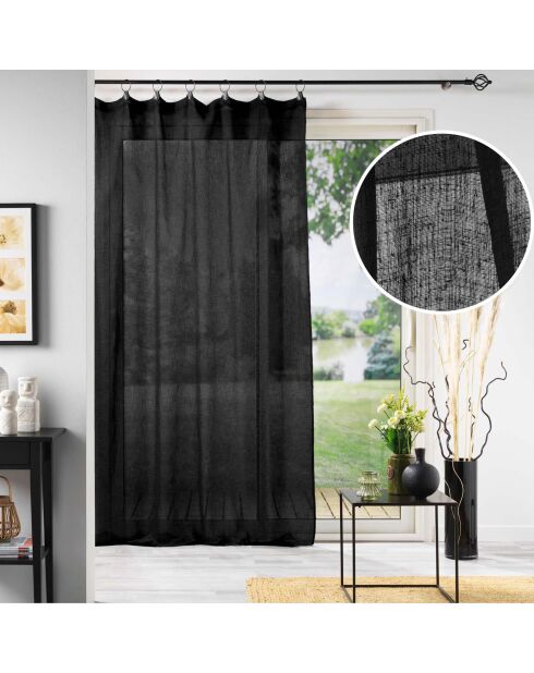 Voilage à Anneaux (140 x 240 Cm) Linka Noir, Voile Tissé