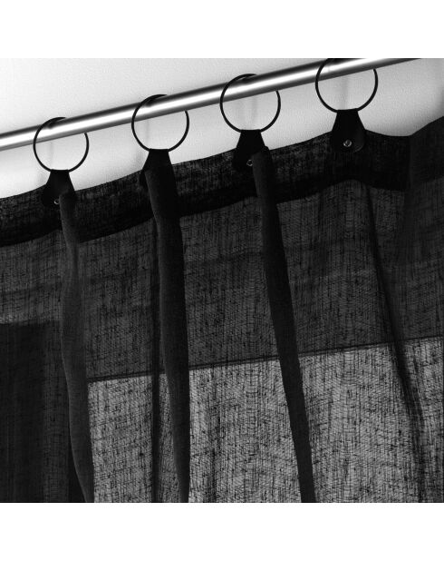 Voilage à Anneaux (140 x 240 Cm) Linka Noir, Voile Tissé