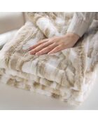 Calda coperta invernale (125 x 150 cm) in cheyenne naturale, pelliccia sintetica e sherpa