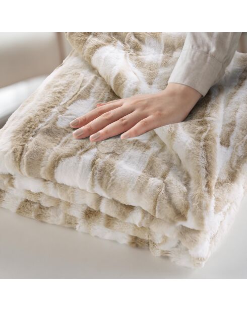 Calda coperta invernale (125 x 150 cm) in cheyenne naturale, pelliccia sintetica e sherpa