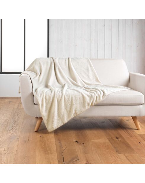 Plaid (125 x 150 cm) in lana naturale, tinta unita in bouclé