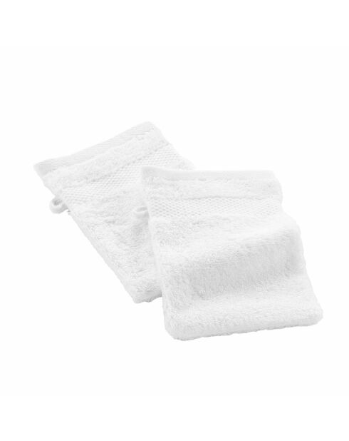 2 Gants de Toilette (15 x 21 cm) Elegance Blanc, 100 % Coton Uni
