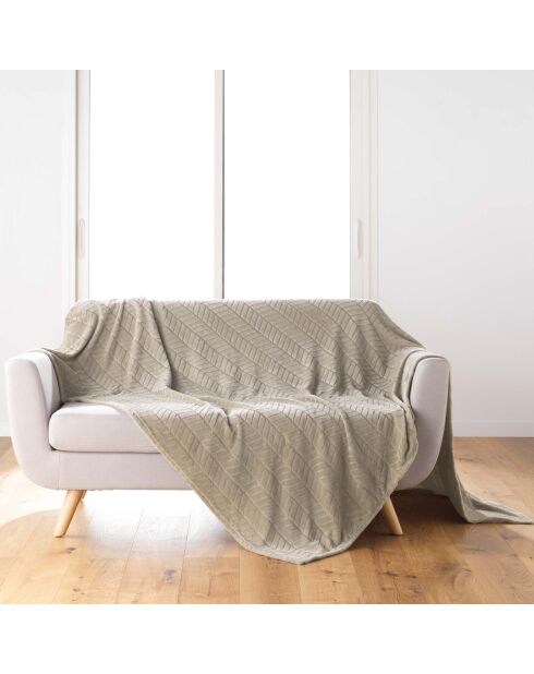 Plaid (180 x 220 cm) Arya Taupe, Flanelle Relief