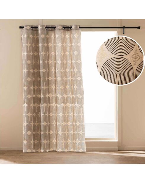 Rideau à Oeillets (140 x 280 cm) Ondine Noir, Polycoton Imprimé Métallisé