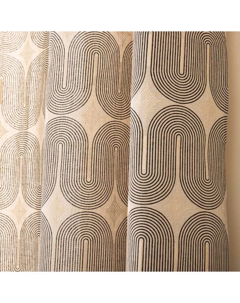 Rideau à Oeillets (140 x 280 cm) Ondine Noir, Polycoton Imprimé Métallisé