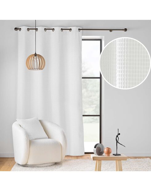 Rideau à Oeillets (140 x 260 cm) Swing Blanc, Flanelle Relief Unie