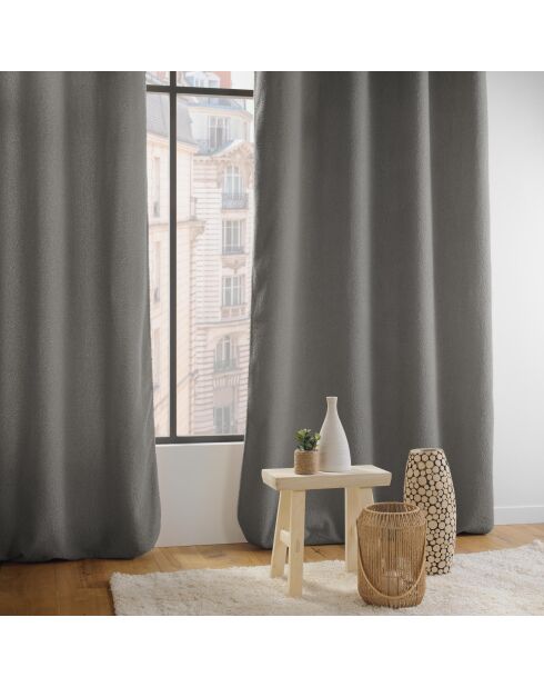 Rideau à Oeillets (140 x 240 cm) Wooly Gris, Bouclette Unie