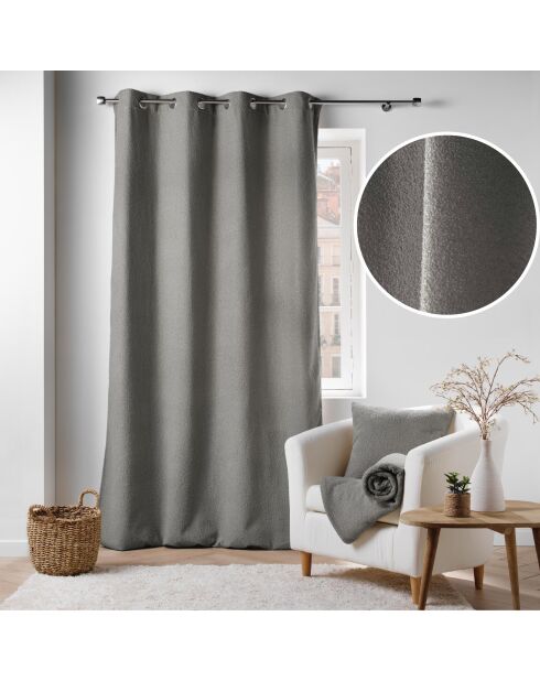 Rideau à Oeillets (140 x 240 cm) Wooly Gris, Bouclette Unie