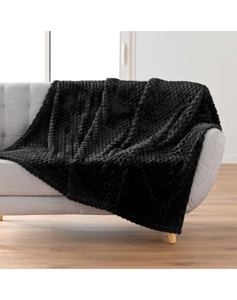 Plaid flanelle relief unie Mini Frosty noir - 125x150 cm