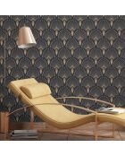 Papier Peint 1925 Gris foncé Anthracite Doré - 53x1000 cm