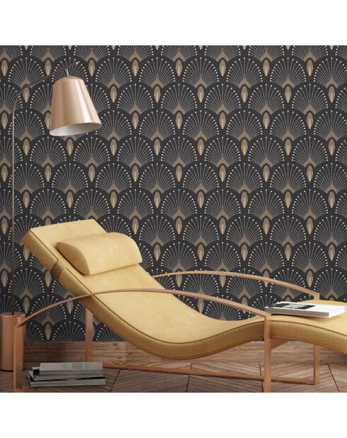 Papier Peint 1925 Gris foncé Anthracite Doré - 53x1000 cm