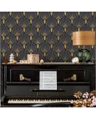 Papier Peint 1925 Gris foncé Anthracite Doré - 53x1000 cm