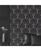 Papier Peint 1925 Gris foncé Anthracite Doré - 53x1000 cm