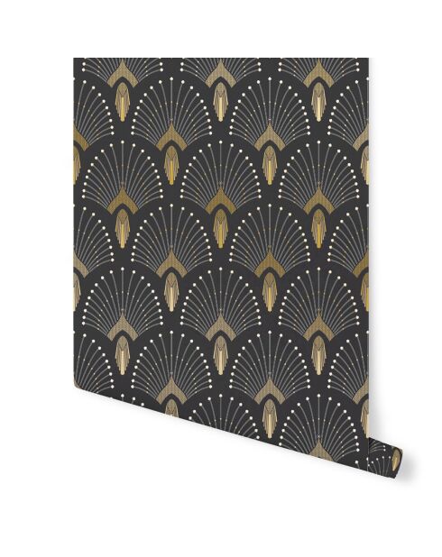 Papier Peint 1925 Gris foncé Anthracite Doré - 53x1000 cm