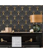 Papier Peint 1925 Gris foncé Anthracite Doré - 53x1000 cm