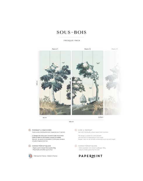 Fresque Sous Bois Lichen - 150x305 cm