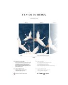 Fresque L'envol du héron Plume Ivoire Fond Bleu nuit - 150x305 cm