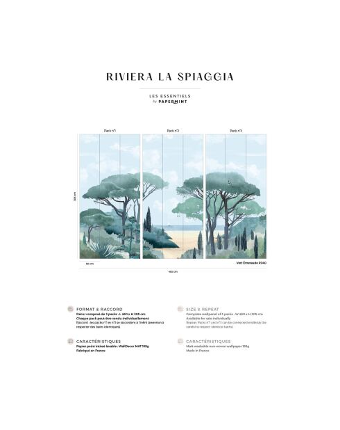 Fresque Riviera La Spiaggia Verde smeraldo - 150x305 cm