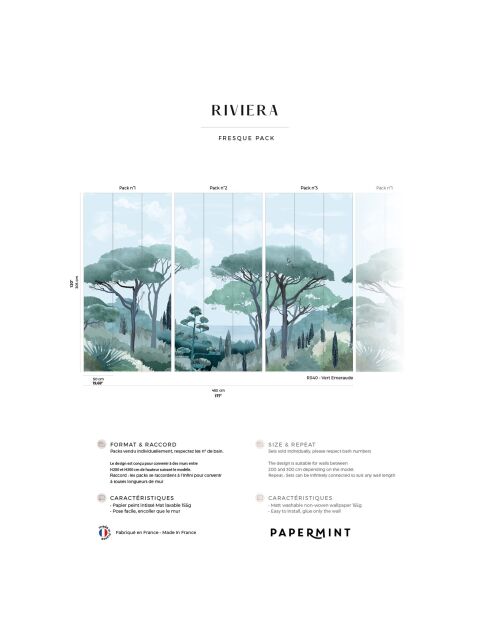 Fresque Riviera Vert Emeraude - 150x305 cm