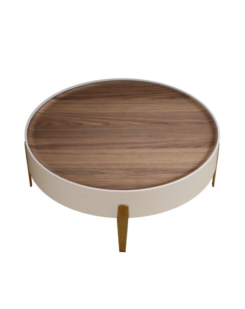 Mesita beige/nogal - 92x92x92 cm