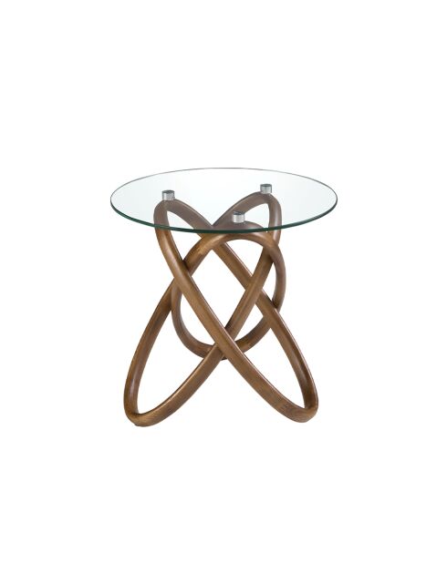 Table d'Angle En Verre Noyer - 55x55x55