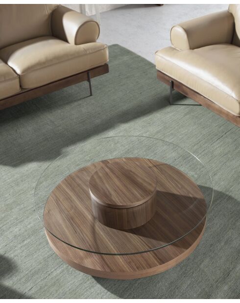 Mesa de centro de cristal de nogal - 100x100x100 cm