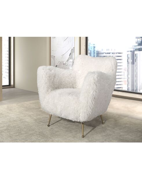 Fauteuil en Fausse Fourrure Blanc - 93x82x82 cm