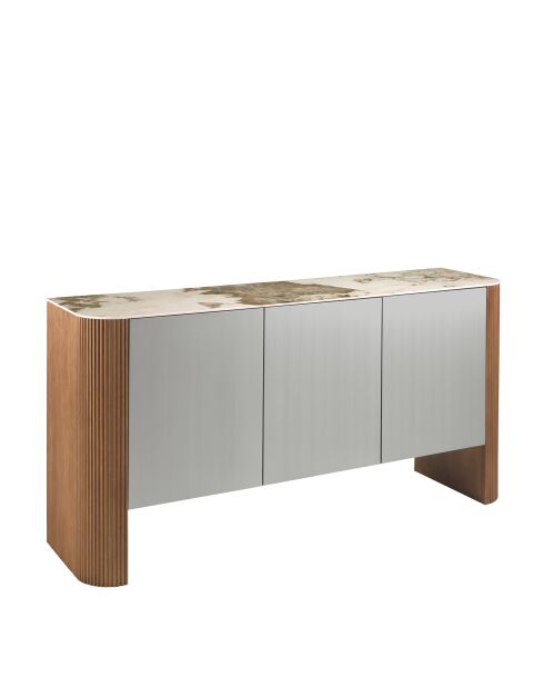 Buffet au design moderne blanc/noyer/argent - 90x160x45 cm