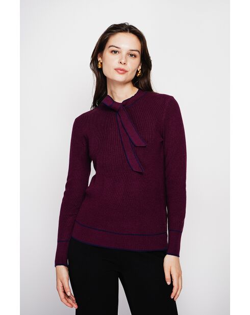 Pull en Cachemire mélangé col V à noeud bordeaux