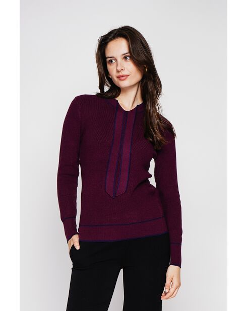 Pull en Cachemire mélangé col V à noeud bordeaux