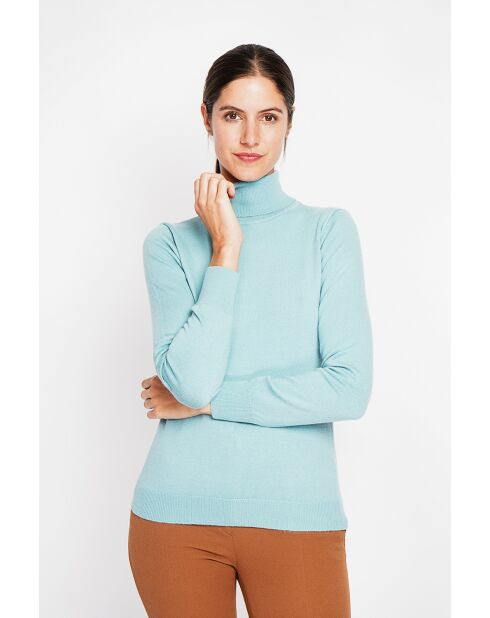 Pull col roulé classique turquoise