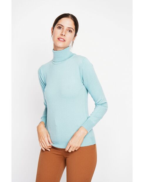 Pull col roulé classique turquoise