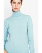 Pull col roulé classique turquoise