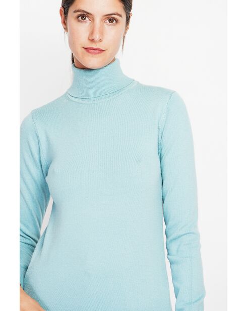 Pull col roulé classique turquoise