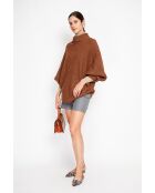 Pull poncho col roulé marron