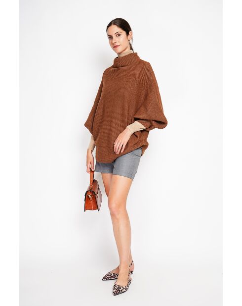 Pull poncho col roulé marron