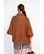 Pull poncho col roulé marron
