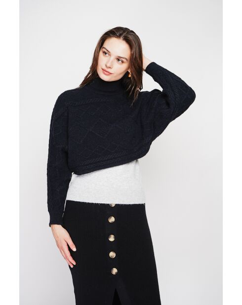 Poncho court col roulé noir