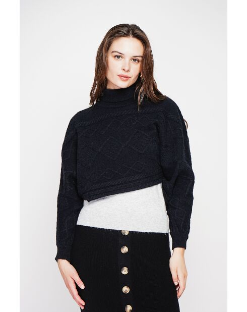 Poncho court col roulé noir