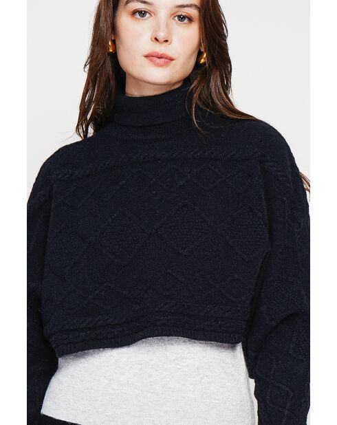 Poncho court col roulé noir