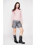 Pull col roulé classique rose poudre