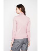 Pull col roulé classique rose poudre