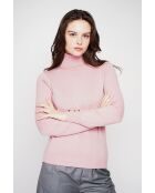 Pull col roulé classique rose poudre