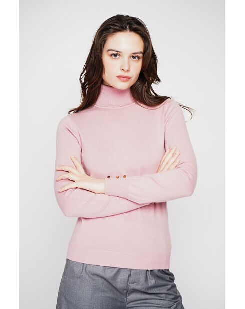 Pull col roulé classique rose poudre