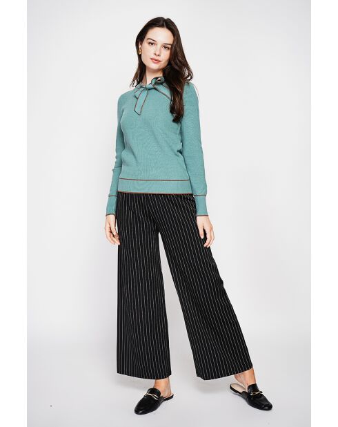 Pull en Cachemire mélangé col V à noeud turquoise